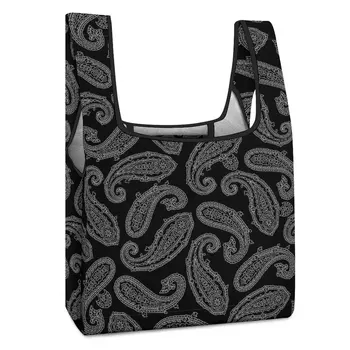 Черная сумка-тоут с принтом на заказ, хозяйственная сумка, сумки в этническом ретро стиле для супермаркетов, повседневная женская сумка для продуктов с ручками
