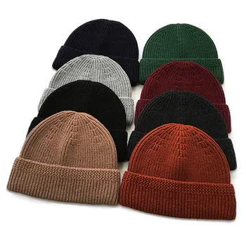 2021 Новые мужские шапочки, зимняя теплая вязаная эластичная шапка, однотонная модная хип-хоп кепка с дыней, мужские кепки