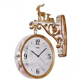Двухсторонние роскошные настенные часы Украшение гостиной Европейский стиль Современный дизайн Настенные часы без звука Модные часы Zegar Scienny