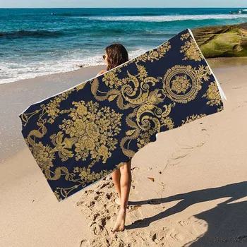 Роскошное пляжное полотенце из микрофибры с цветочным узором из черного золота премиум-класса, мужские и Женские Мягкие впитывающие полотенца большого размера, коврик для кемпинга