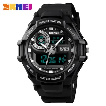 Многофункциональные мужские спортивные электронные часы Skmei3 Time с обратным отсчетом Водонепроницаемые студенческие модные часы для мужчин