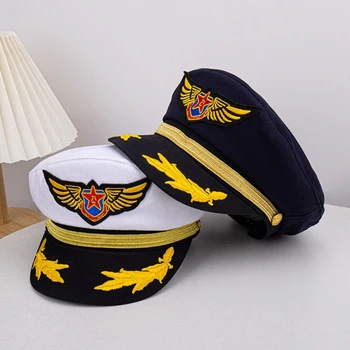 Шляпа капитана яхты с золотой вышивкой, шляпа шкипера для вечеринок на яхтах, шляпы капитана для взрослых, регулируемые для детей