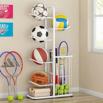 6-ярусная съемная баскетбольная стойка, вертикальный держатель для футбольного мяча, подставка для футбола, стойка для мячей с корзиной для гаража, помещения для инструментов