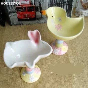 Керамические чаши с рисунком кролика и утки, расписанные вручную, чаши на высоких ножках, стаканчик для мороженого, миска для закусок для пудинга, миска для детского питания, столовые принадлежности