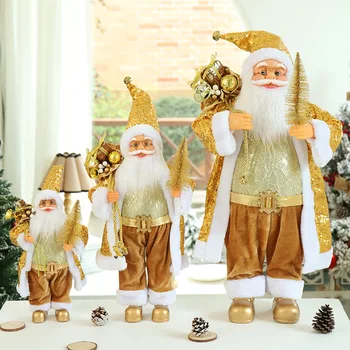 Новый Год 2023 Золотой Рождественский Санта Клаус Кукла Стоящая Большая Плюшевая Игрушка Navidad Детский Рождественский Подарок Елочные Украшения для Дома