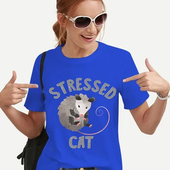Футболка Opossum Stressed Cat Y2K Aesthetic Teen Girl Tees Ulzzang Steam Punk Clothing for Lady Летние Топы в стиле Харадзюку с коротким рукавом