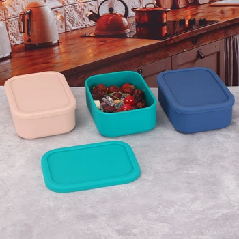 Bento Box Контейнеры для хранения продуктов, контейнер для ланча для детей, пригодный для микроволновой печи Герметичный силиконовый прямоугольный ланч-бокс многоразового использования