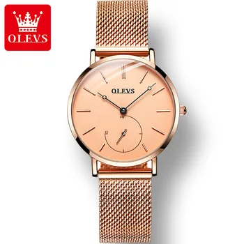Женские наручные часы OLEVS 5190 с водонепроницаемым ремешком из нержавеющей стали, модные кварцевые сверхтонкие модные часы для женщин