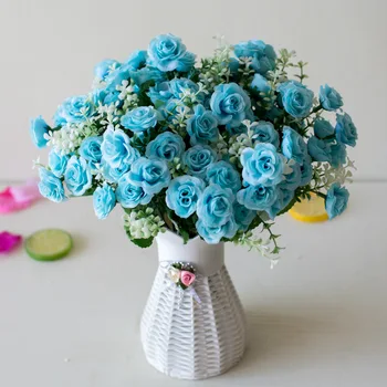 30 см 15 головок Букет искусственных Мини-роз для дома, гостиной, Офиса, украшение для рабочего стола, искусственные цветы, декор для свадебной вечеринки
