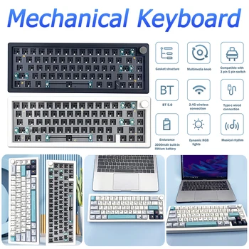 67 клавиш, комплект механической клавиатуры с возможностью горячей замены, Bluetooth 2.4G, беспроводная клавиатура с RGB подсветкой, структура прокладки, клавиатура 3-Mod