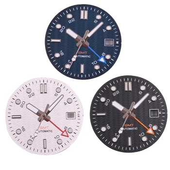 31 мм стерильный циферблат GMT Дорсальные стрелки часов Подходят для деталей механизма NH34 NH34A, Светящийся циферблат часов