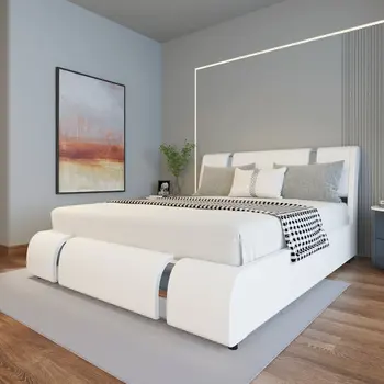 Легкая роскошная американская мягкая кровать в гонконгском стиле, современная большая кровать, итальянский каркас кровати, мягкое изголовье из искусственной кожи
