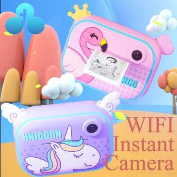 Детская камера Камера мгновенной печати для детей Видео 1080P HD, фотокамера с единорогом, игрушки на день рождения, Рождество, подарок на день защиты детей