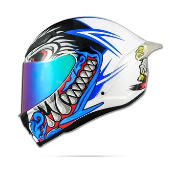 Одобренный ЕЭК мотоциклетный шлем Blue Eagle с синим козырьком и большим спойлером, гоночный шлем Casco Casque