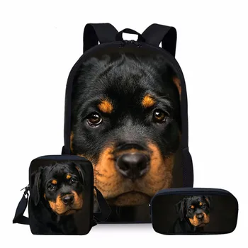 Симпатичные школьные сумки с 3D принтом собаки ротвейлера для мальчиков и девочек, студенческий рюкзак для подростков, набор детских сумок для книг с сумкой для ланча, пенал
