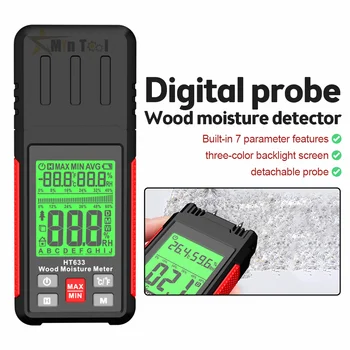 HT633 Цифровой измеритель влажности древесины 0 ~ 57%, инструмент для измерения влажности древесины, инструмент для определения влажности древесины с ЖК-дисплеем