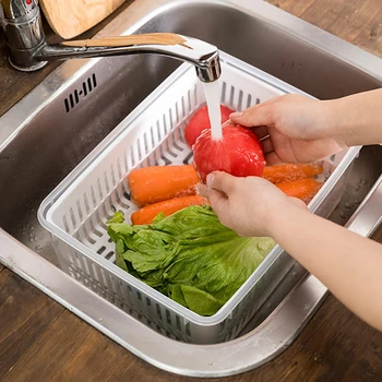 Новый Органайзер для хранения фруктов и овощей, Пластиковая Корзина для хранения Большой емкости, Ящик для хранения в холодильнике, Кухонная Сливная корзина