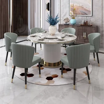 Сочетание легкого роскошного обеденного стола и стульев в современной минималистичной гостиной прямоугольный мраморный обеденный стол