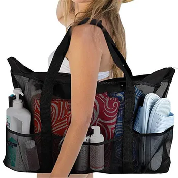 Новая летняя большая сумка для полотенец из сетки 2021 года, прочная пляжная сумка для хранения игрушек, водонепроницаемое нижнее белье, карманная пляжная сумка-тоут