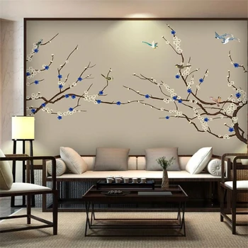 Пользовательские обои 3d фреска новая китайская ручная роспись ручкой цветок сливы птица ТВ обои для спальни домашний декор обои из папье-маше
