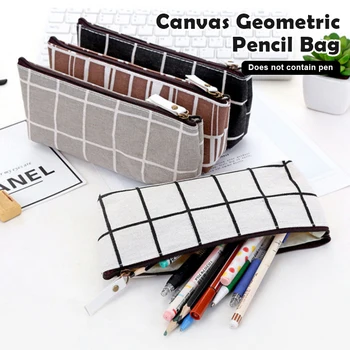 Холщовая геометрическая сумка для карандашей, школьная простая полосатая сетка, однотонная сумка для карандашей, сумка для офисных студентов