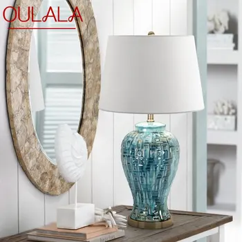 Современная керамическая настольная лампа OULALA LED Creative в американском стиле Синего цвета для декора дома Гостиной Спальни
