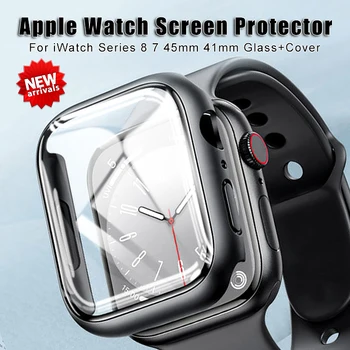 Защитная пленка с полным покрытием Для Apple Watch Series 8 7 ШТ. Водонепроницаемый Чехол Для iWatch 45 мм 41 мм Изогнутый Стеклянный Защитный Бампер