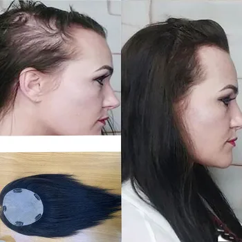 Топпер из натуральных прямых человеческих волос 16 дюймов, 5 зажимов по периметру, полностью шелковые верхние части для волос для женщин с меньшим количеством волос