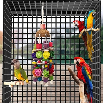 Игрушка для жевания попугая, 35-сантиметровый Красочный Ротанговый шар, кусок пня, Веревка, подвешиваемая для птиц среднего размера, игрушка для разрывания и укуса, Клетка, аксессуары