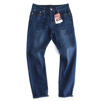 Высококачественные весенне-осенние новые повседневные мужские выстиранные эластичные узкие джинсовые брюки с прямыми штанинами.