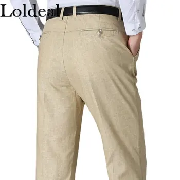 Мужские повседневные брюки свободного кроя из льняной смеси, прямые брюки с эластичной резинкой на талии