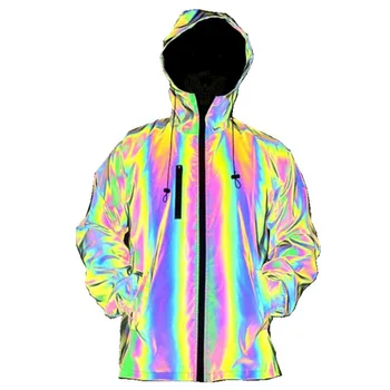 2023 Осенне-Зимняя Модная Новая Крутая Ослепительная Светоотражающая Куртка Мужская Красочная Лазерная Куртка Большого Размера С Капюшоном В Уличном Стиле