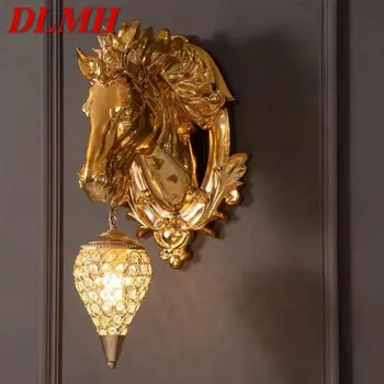 Современный настенный светильник DLMH в виде лошади из смолы, креативное роскошное золотое бра для декора дома, гостиной, спальни