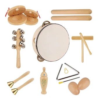 Деревянный музыкальный инструмент Игрушки для детей Экологически Чистый барабан Кастаньеты Маракасы Ударные Музыкальные игрушки Детские развивающие игрушки