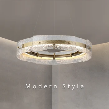 Современный светодиодный подвесной светильник для гостиной, спальни, столовой, кухни, Потолочная люстра из золотого круглого кольца и хрусталя