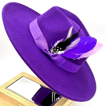 Королевская синяя фетровая шляпа с полями 9,5 см, аксессуары из перьев, джазовая шляпа с широкими полями, женская имитация фетровой шляпы, мужская панама, свадебная шляпа