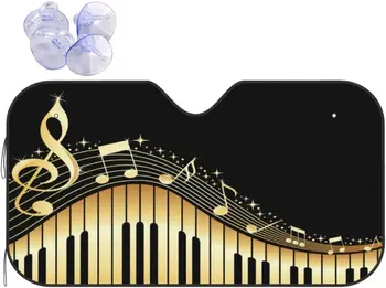 Солнцезащитный козырек на лобовом стекле автомобиля Музыкальная нота Клавиатура пианино из черного золота Музыкальные ноты DecorAuto Солнцезащитный козырек на переднем стекле 27.5x51