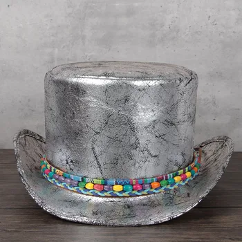 Женский кожаный цилиндр 3 размера, фетровая шляпа President Lday, волшебная плоская кепка для вечеринки со свиным пирогом, прямая поставка, 13 см