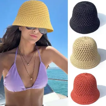 Новая женская панама, открытые летние шляпы для женщин, уличные пляжные кепки из плетеной соломы, модная шляпа в корейском стиле, кепка рыбака