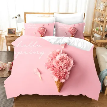 Комплект постельного белья Pink Flower 3D, Стеганое одеяло, Наволочка из полиэстера, Королева-близнец, Король, Прекрасный Пододеяльник с розовой розой