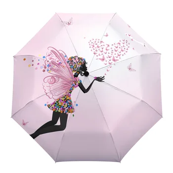 Розовое женское платье в цветочек, Бабочка, Любовь, автоматический Складной зонт с восемью костями, защита от дождя, защита от ветра, защита от дождя На открытом воздухе