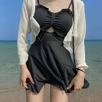 2023 Новейший женский сексуальный купальник, цельный монокини с прикрытием, женская пляжная одежда, комплект летних бикини с подкладкой Пуш-ап, Черный