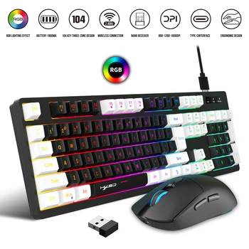 Комплект перезаряжаемой беспроводной клавиатуры и мыши с подсветкой 2.4 G USB RGB Клавиатура и игровые мыши для домашнего офиса