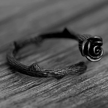 Новый дизайн, Кольца с черным покрытием в виде розы для женщин, Ювелирные изделия, Регулируемое Кольцо для соединения, Круг, Подарок для женщин на Рождественскую вечеринку