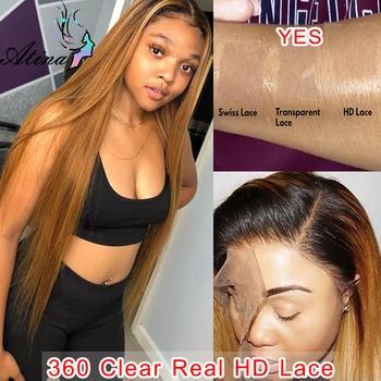 Прозрачные парики из человеческих волос цвета медовой блондинки с эффектом омбре в режиме реального времени HD 360 Прозрачные бесклеевые парики из человеческих волос на кружеве спереди Дешевые Натуральные парики
