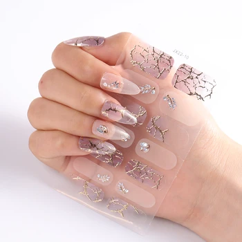 2шт Наклеек для ногтей с полным покрытием Мраморные чернила Дизайнерские Самоклеящиеся полоски лака для ногтей Наклейки с песочной пилочкой для ногтей для женщин NFJX08