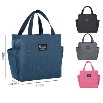 Однотонные сумки для ланча большой емкости с двойными боковыми карманами, сумка для хранения продуктов для пикника, теплоизоляционный ланч-бокс, Оксфордская сумка