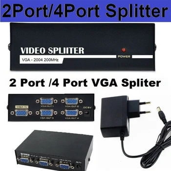 100шт Разветвитель видеомонитора VGA Конвертер 1 ШТ В 4-портовый компьютер 1 вход 2 выхода 1X2 1X4 SVGA VGA Разветвитель 1 вход 4 выхода 200 МГц