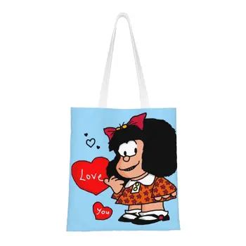 Mafalda Love You Бакалея Сумка Женская Мода Мультфильм Quino Comic Холст Сумка для покупок Сумки большой емкости