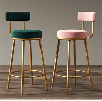 Барный стул Nordic Light Luxury Home Island, Золотой барный стул, Современный минималистичный Высокий стул Со спинкой барного стула, барный стул WF1031